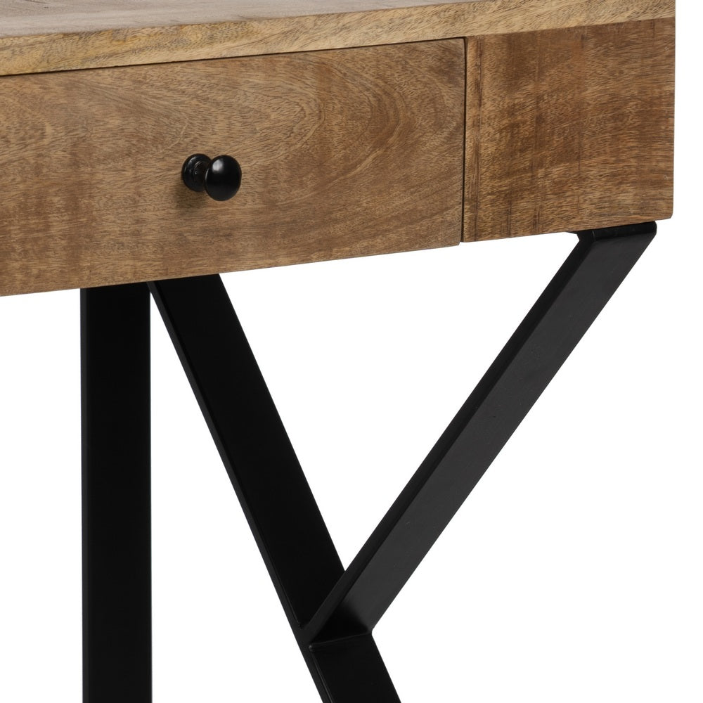 BROWN-BLACK WOOD-METAL DESK 120 X 50 X 77 CM