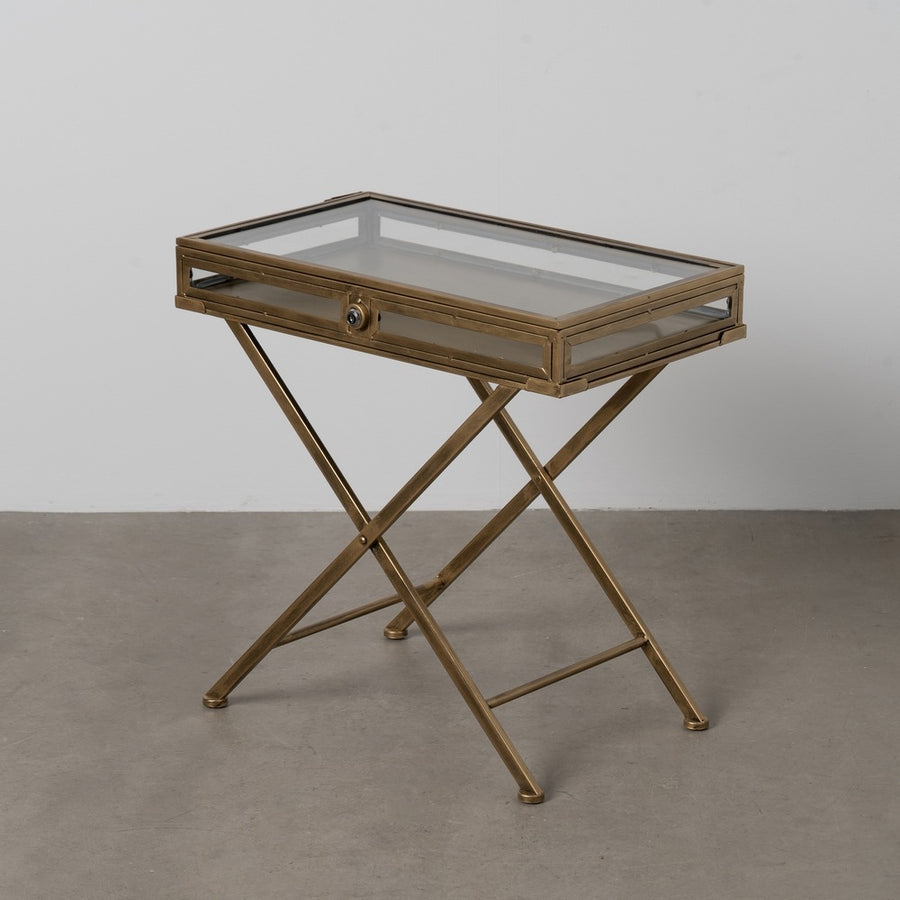 GOLD METAL-GLASS TABLE 61 X 36 X 59 CM