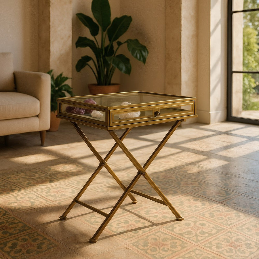 GOLD METAL-GLASS TABLE 61 X 36 X 59 CM