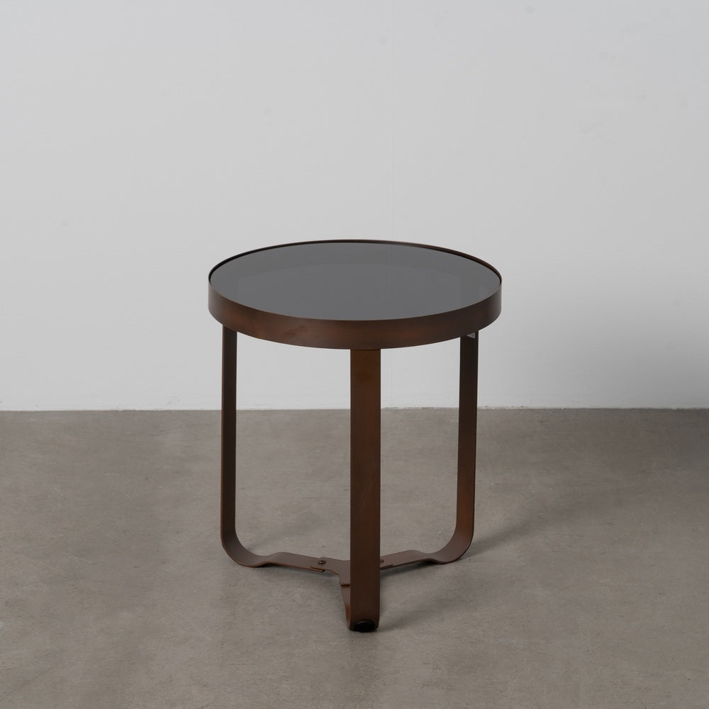 DARK BROWN METAL-GLASS SIDE TABLE 40 X 40 X 45 CM