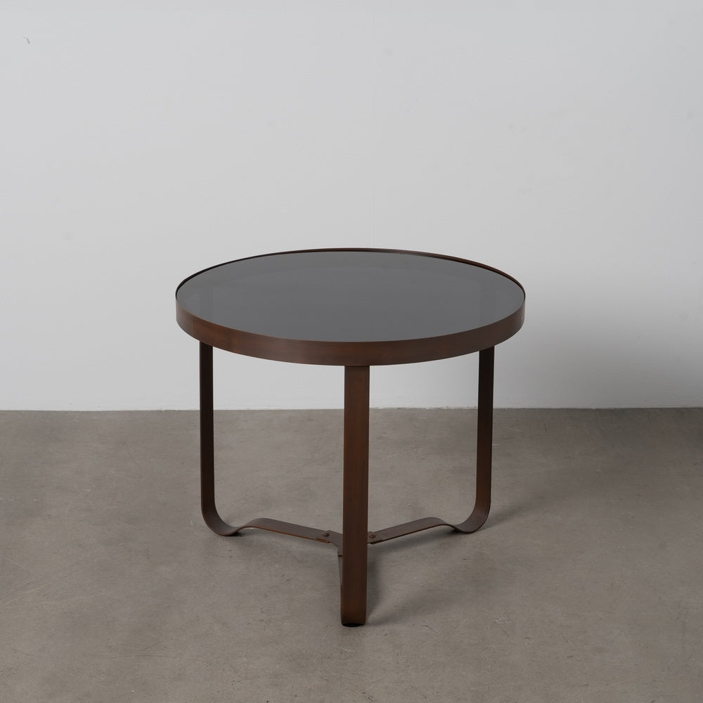 DARK BROWN METAL-GLASS SIDE TABLE 60.50 X 60.50 X 50 CM