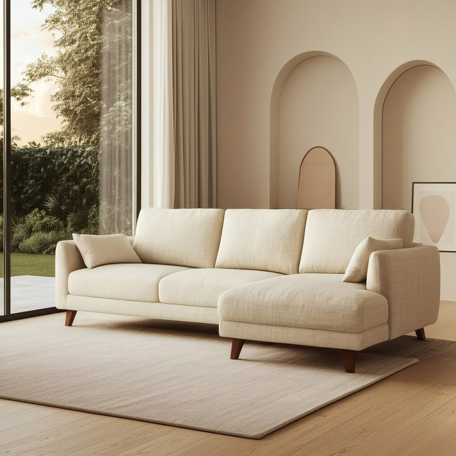 SOFÁ CHAISE LONGUE BEIGE TEJIDO-MADERA 240 X 155 X 86 CM