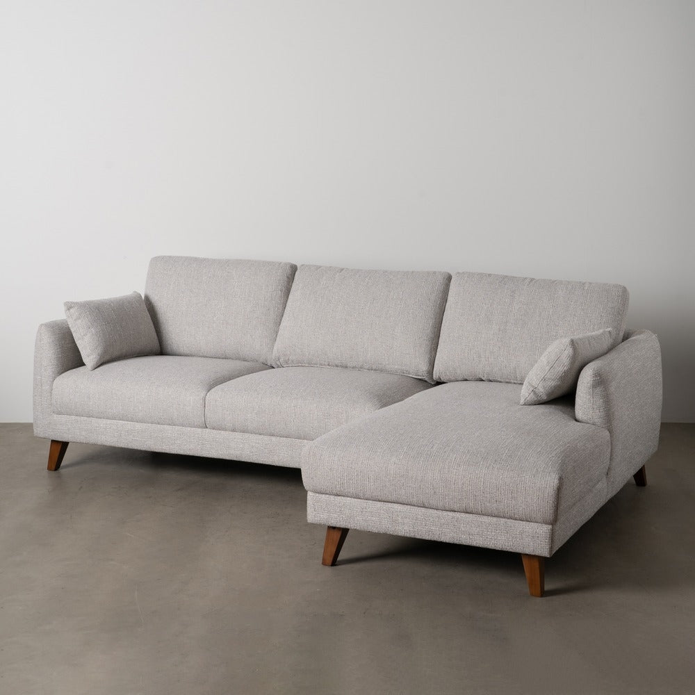 SOFÁ CHAISE LONGUE GRIS TEJIDO-MADERA 240 X 155 X 86 CM