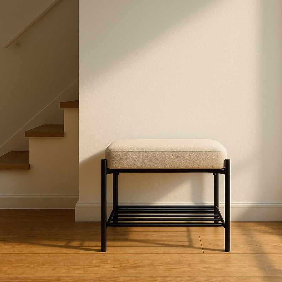 BANQUETA BEIGE TEJIDO-METAL 51 X 37 X 45 CM
