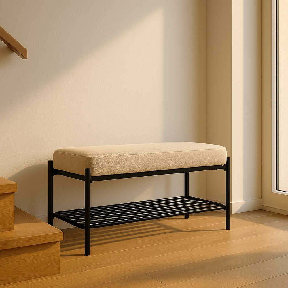 BANCO BEIGE TEJIDO-METAL 91 X 36 X 45 CM