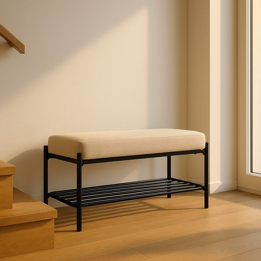 BANCO BEIGE TEJIDO-METAL 91 X 36 X 45 CM