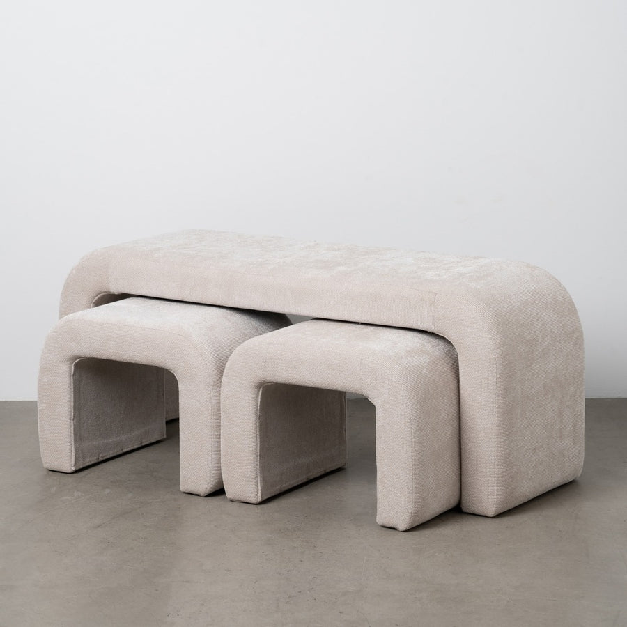 S/3 BANCO BEIGE DM-TEJIDO 126 X 43 X 50 CM