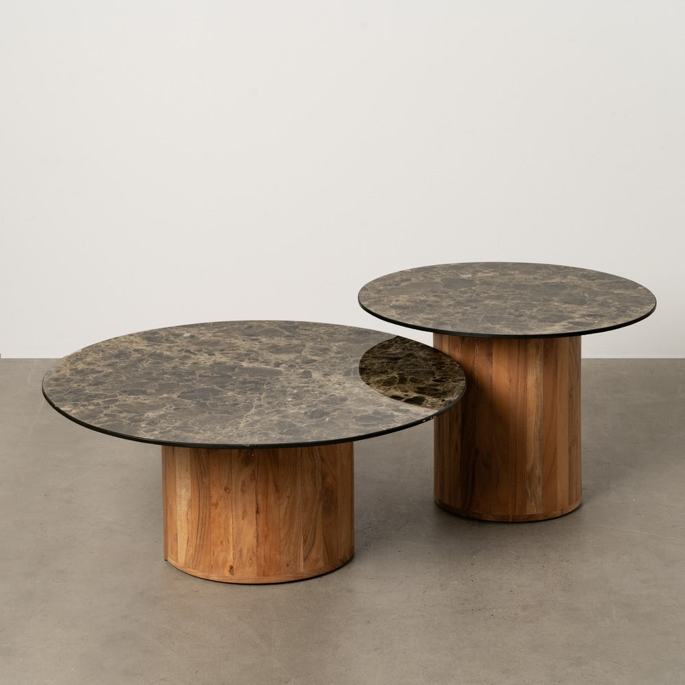 S/2 MESA CENTRO MADERA / CER�MICA SAL�N 80 X 80 X 34 CM