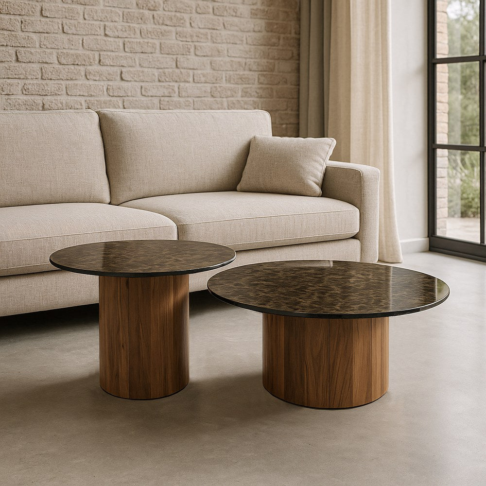 S/2 MESA CENTRO MADERA / CERÁMICA SALÓN 80 X 80 X 34 CM
