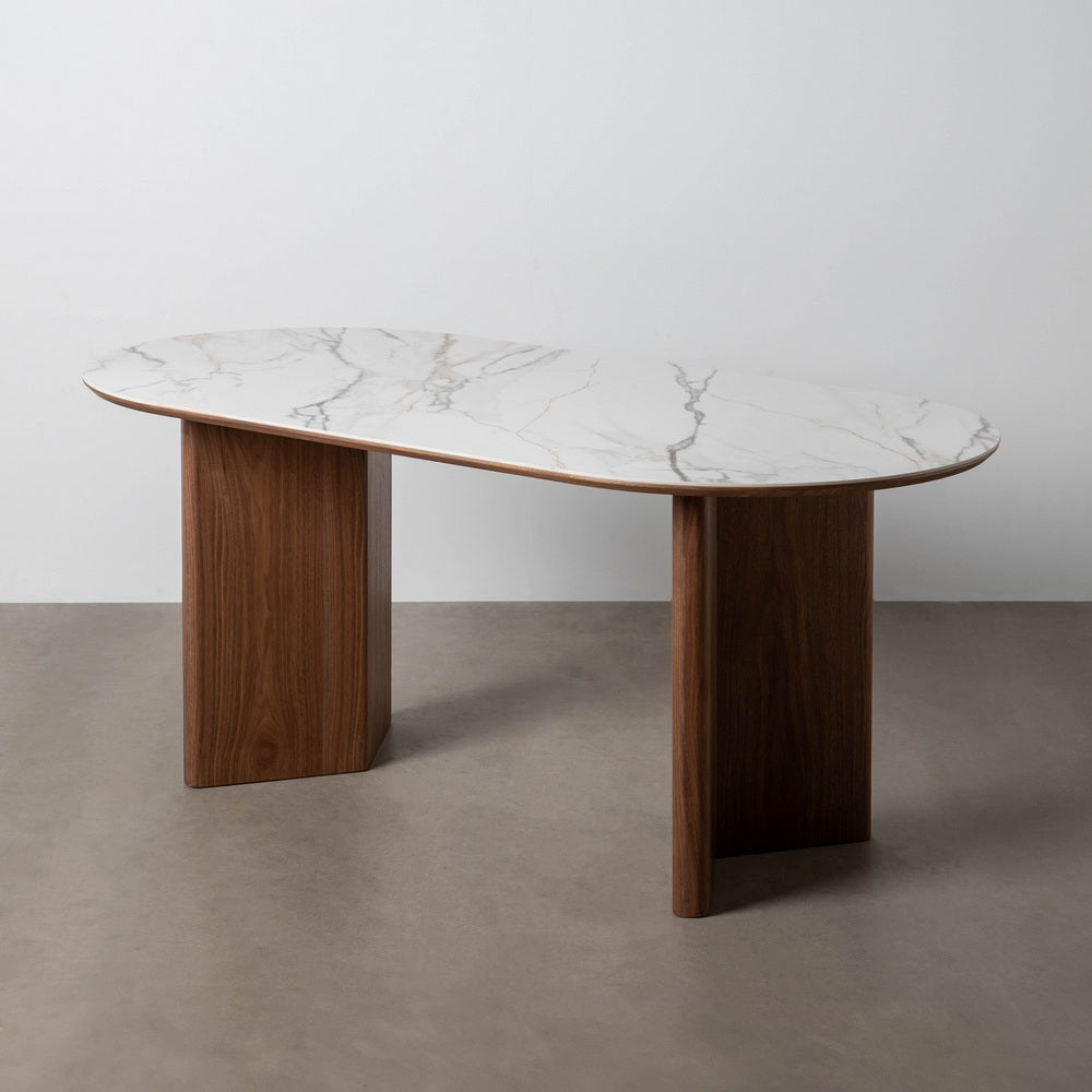 WHITE-BROWN DINING TABLE MDF-CERAMIC 180 X 90 X 76 CM