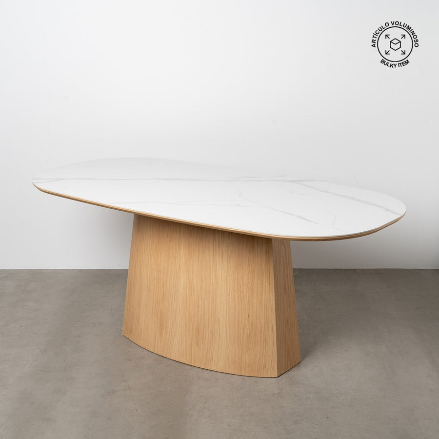 MESA COMEDOR BLANCO-NATURAL DM-CERÁMICA 180 X 90 X 75 CM