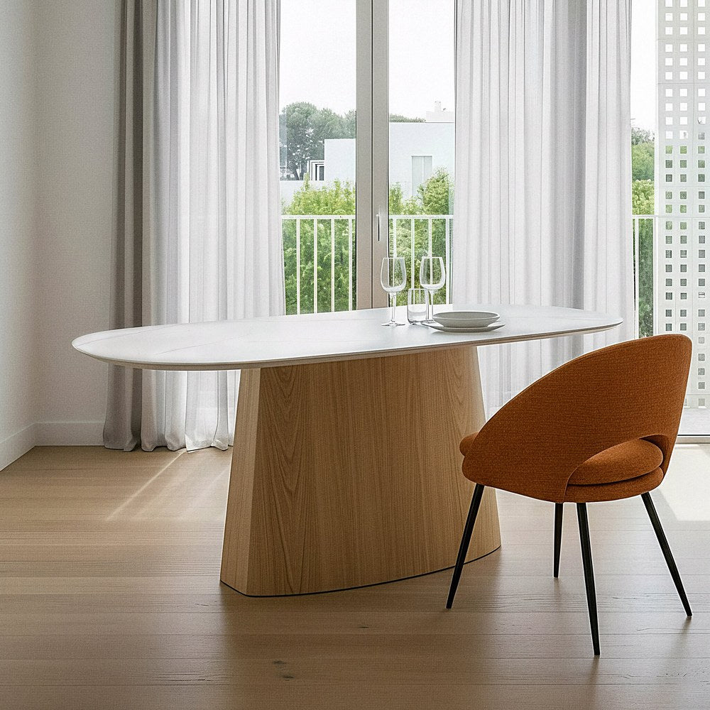 MESA COMEDOR BLANCO-NATURAL DM-CER�MICA 180 X 90 X 75 CM