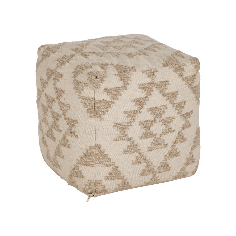 NATURAL WHITE WOOL-COTTON POUF 45 X 45 X 45 CM