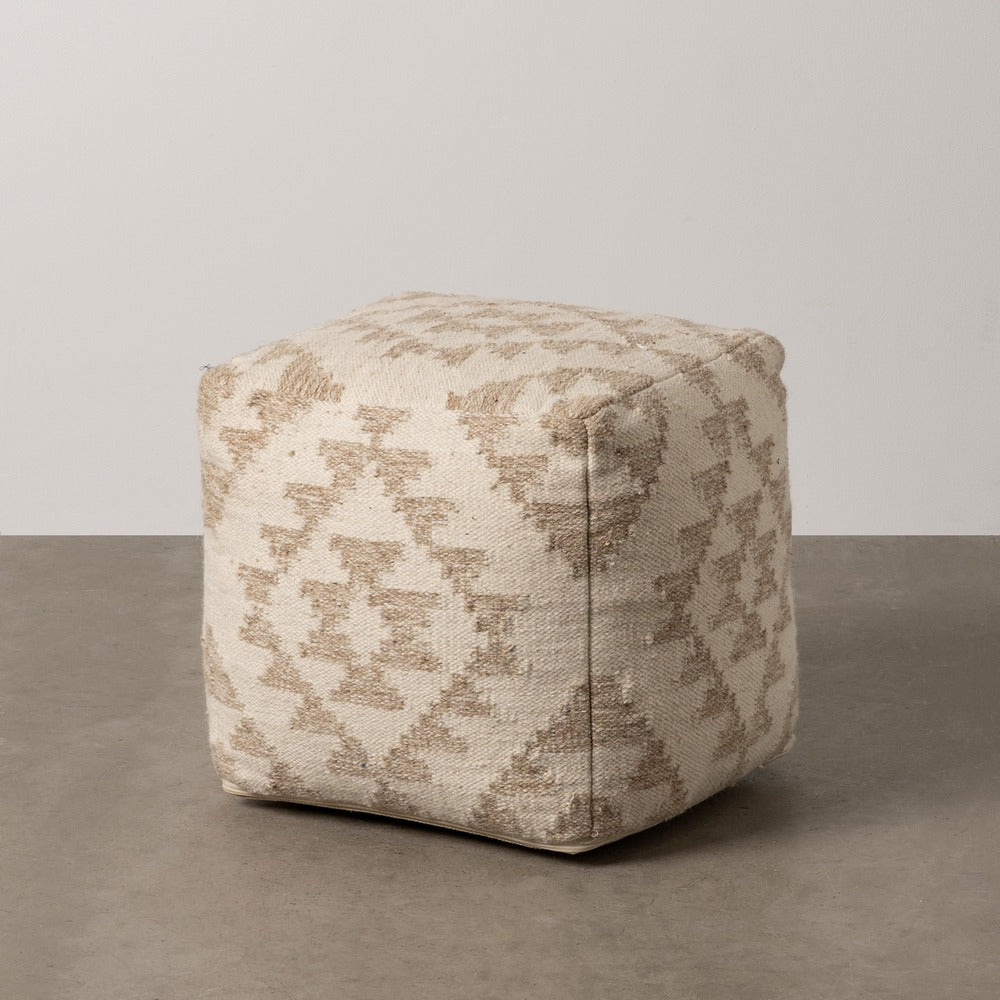 NATURAL WHITE WOOL-COTTON POUF 45 X 45 X 45 CM