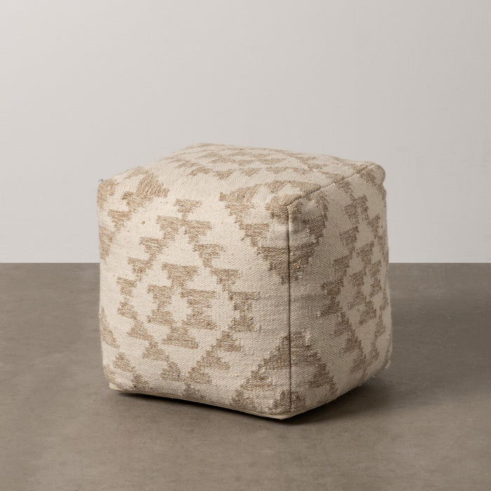 NATURAL WHITE WOOL-COTTON POUF 45 X 45 X 45 CM