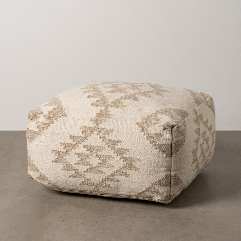 WHITE NATURAL WOOL-COTTON POUF 80 X 80 X 40 CM