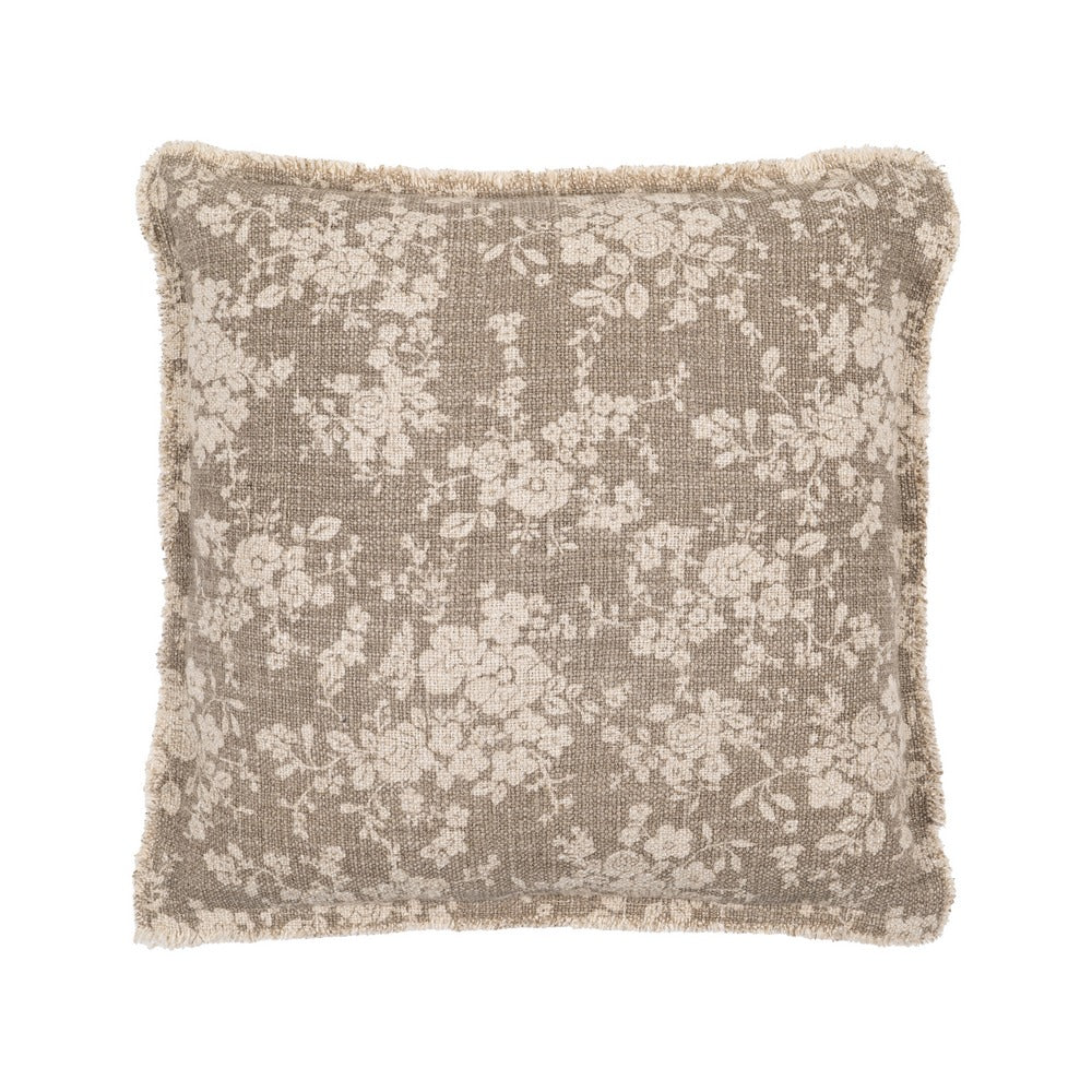 COJÍN FLORES BEIGE OSCURO 45 X 45 CM