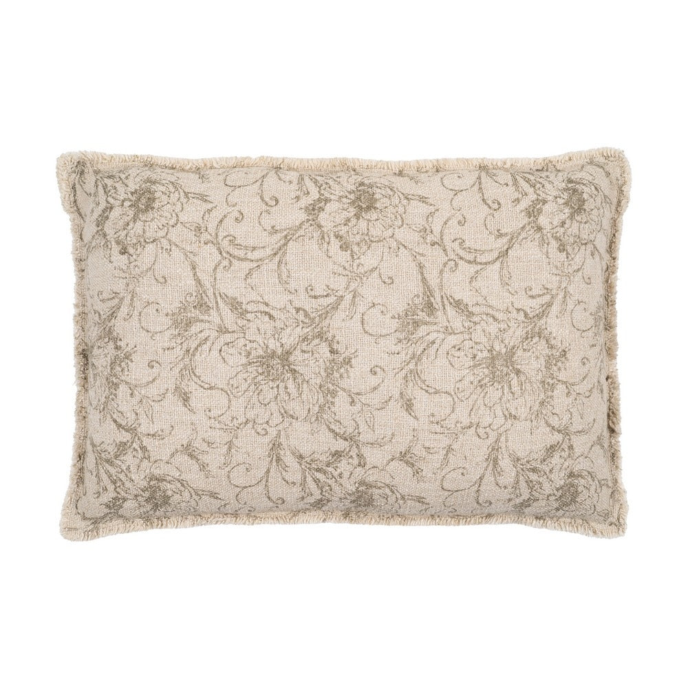 COJÍN FLORES BEIGE OSCURO 60 X 40 CM