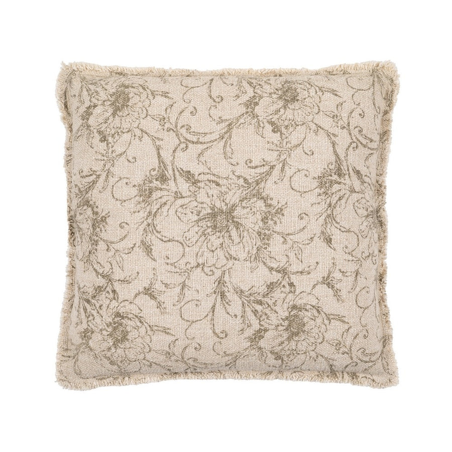 COJÍN FLORES BEIGE OSCURO 45 X 45 CM