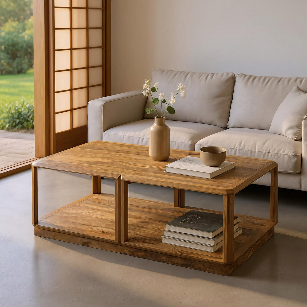 MESA CENTRO MARR�N MADERA DE MANGO SAL�N 130 X 80 X 45 CM