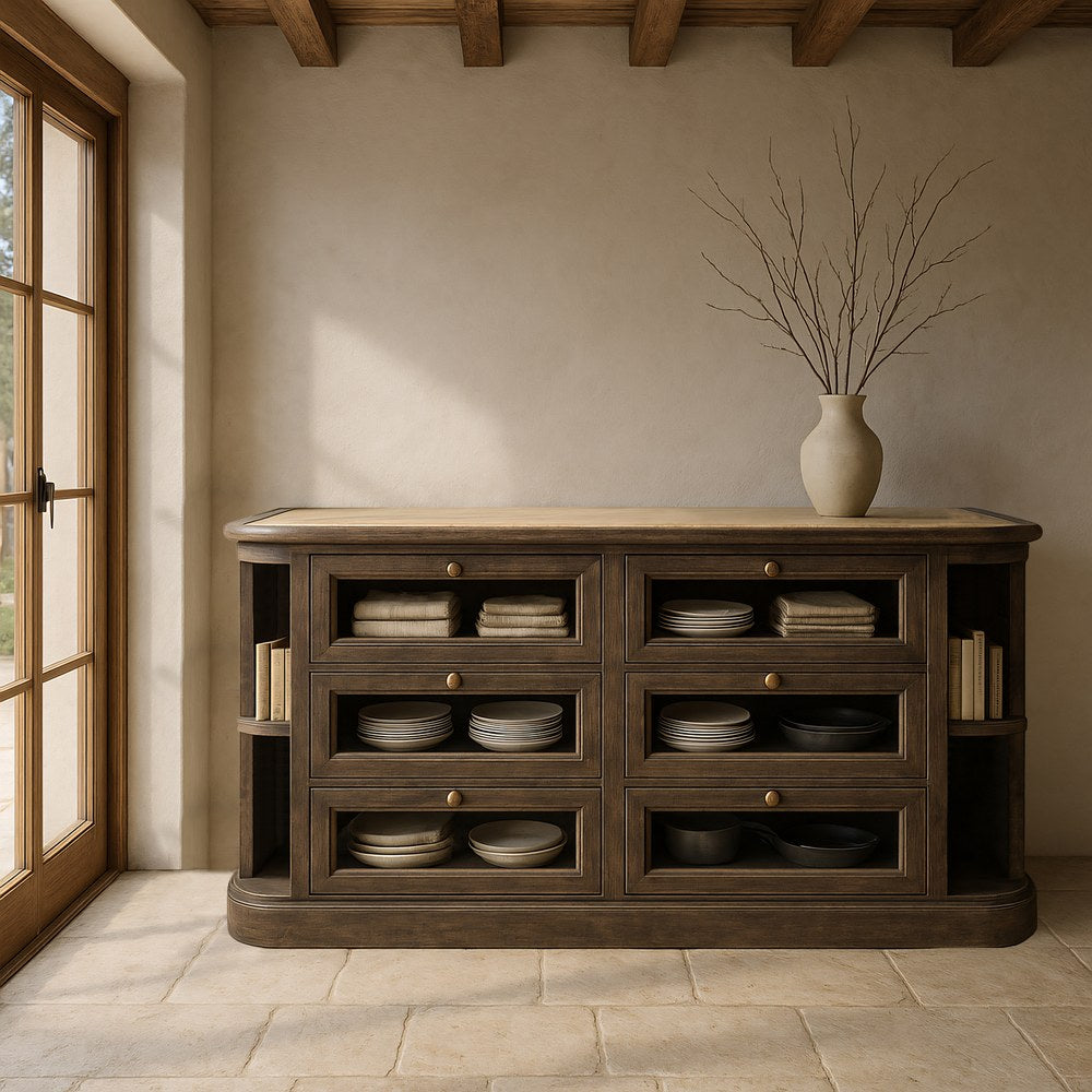 MARBLE/WOOD KITCHEN SIDEBOARD 155 X 51 X 88 CM