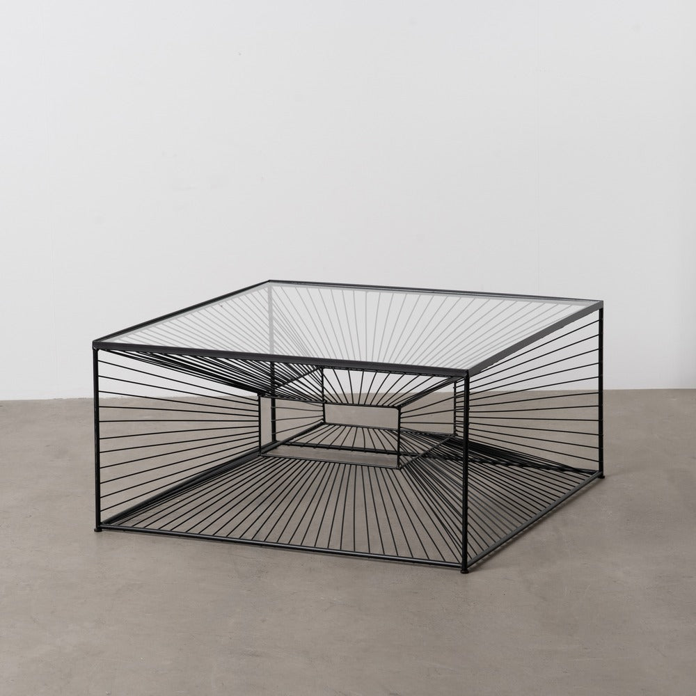 MESA CENTRO NEGRO METAL-CRISTAL 80,50 X 80,50 X 38 CM