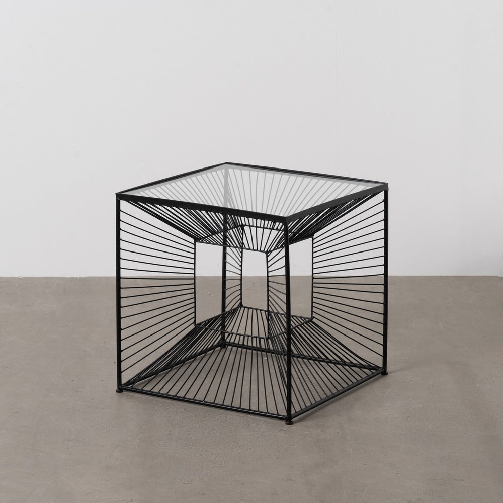 MESITA NEGRO METAL-CRISTAL 45,50 X 45,50 X 45,50 CM