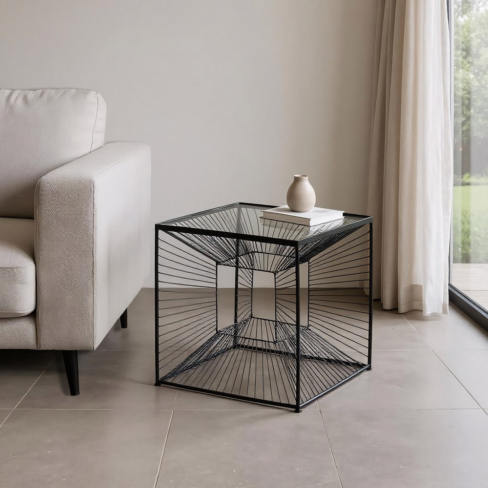 MESITA NEGRO METAL-CRISTAL 45,50 X 45,50 X 45,50 CM