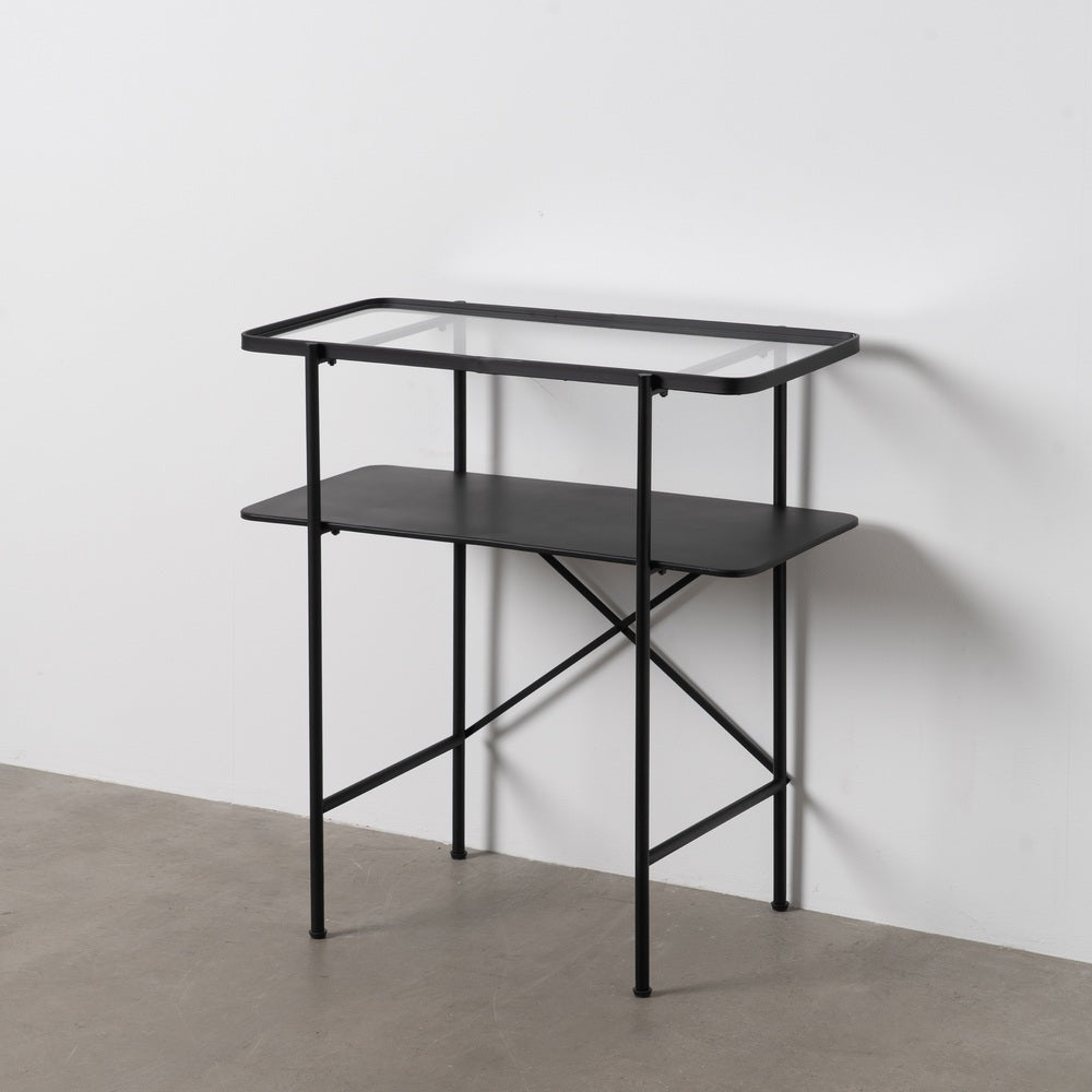 CONSOLA NEGRO METAL-CRISTAL 70 X 33,50 X 75 CM