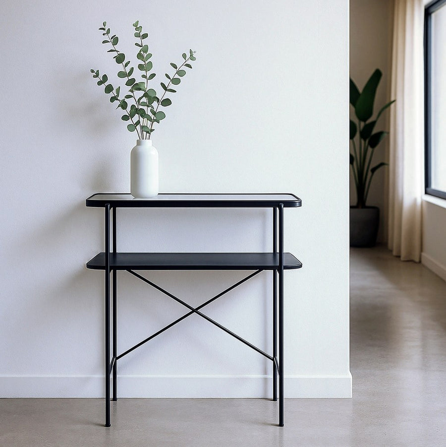CONSOLA NEGRO METAL-CRISTAL 70 X 33,50 X 75 CM