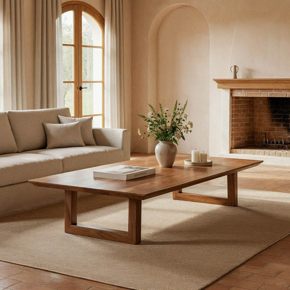 MESA CENTRO MARR�N MADERA DE ACACIA 150 X 70 X 30 CM