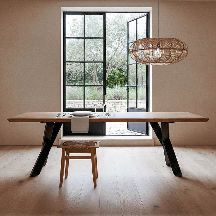 MESA COMEDOR NATURAL MADERA-HIERRO SALÓN 240 X 100 X 76 CM