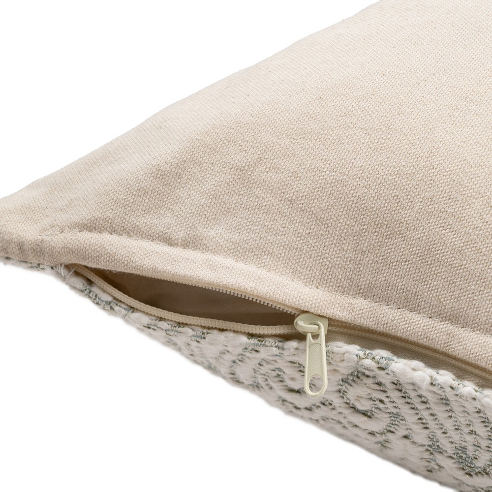 WHITE-GREEN COTTON DECORATIVE CUSHION 40 X 60 CM
