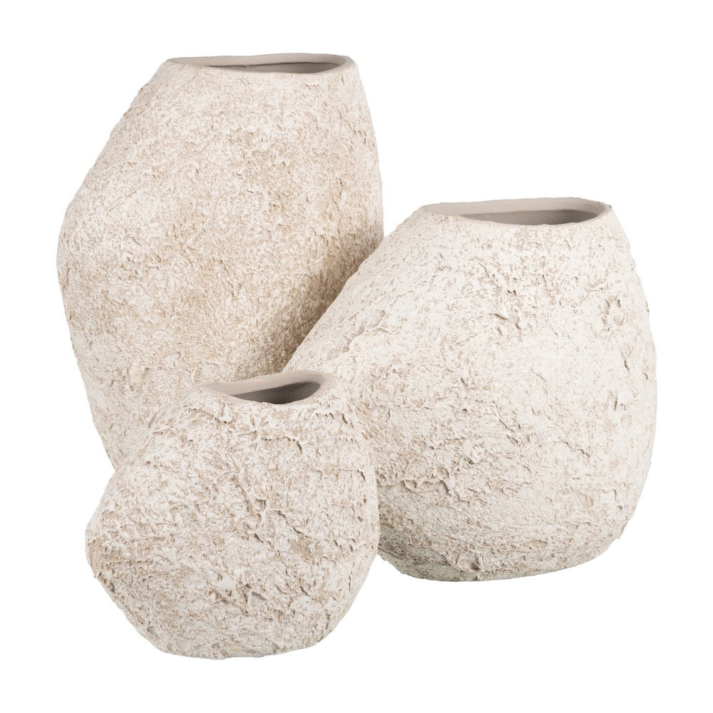 RUSTIC WHITE CERAMIC VASE 23 X 12 X 20 CM