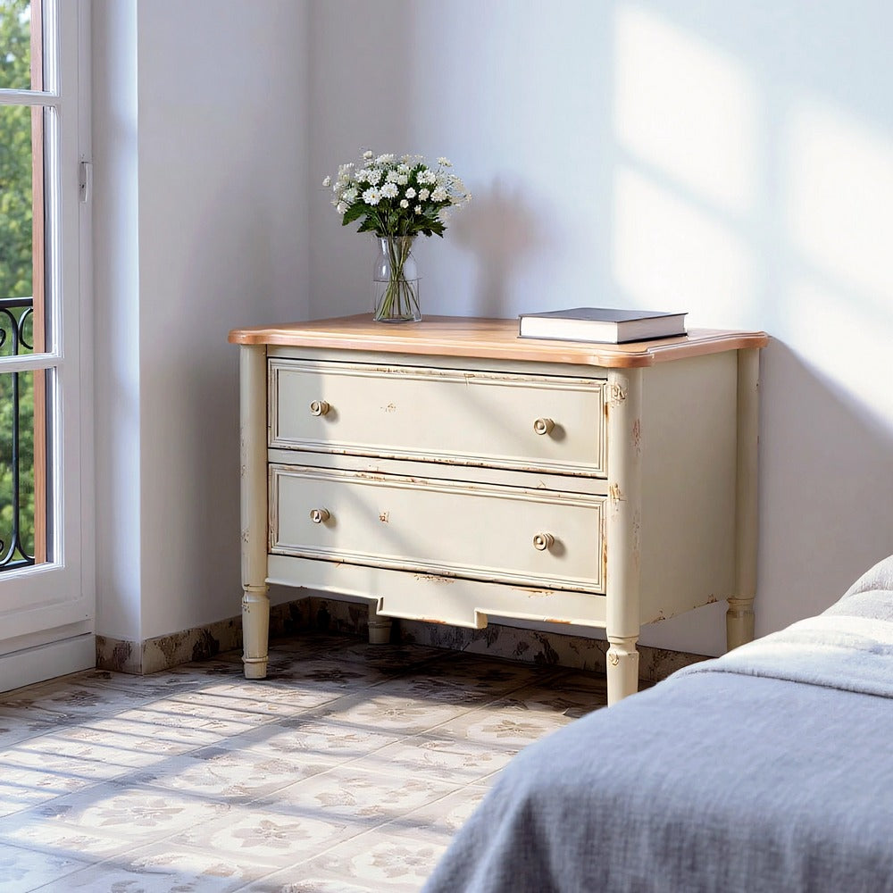 MUEBLE AUXILIAR NATURAL-CREMA MADERA 80 X 45 X 60 CM