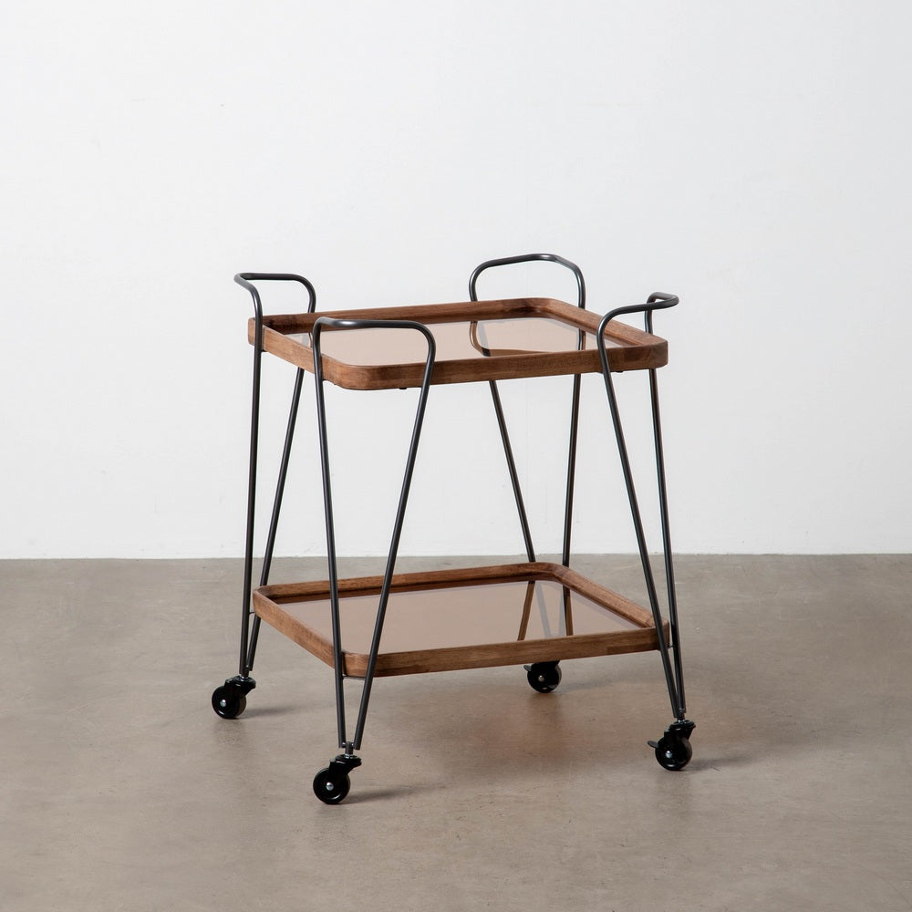 CAMARERA NATURAL-NEGRO METAL-CRISTAL 50 X 50 X 65 CM