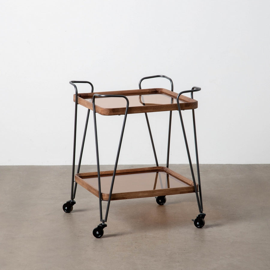CAMARERA NATURAL-NEGRO METAL-CRISTAL 50 X 50 X 65 CM