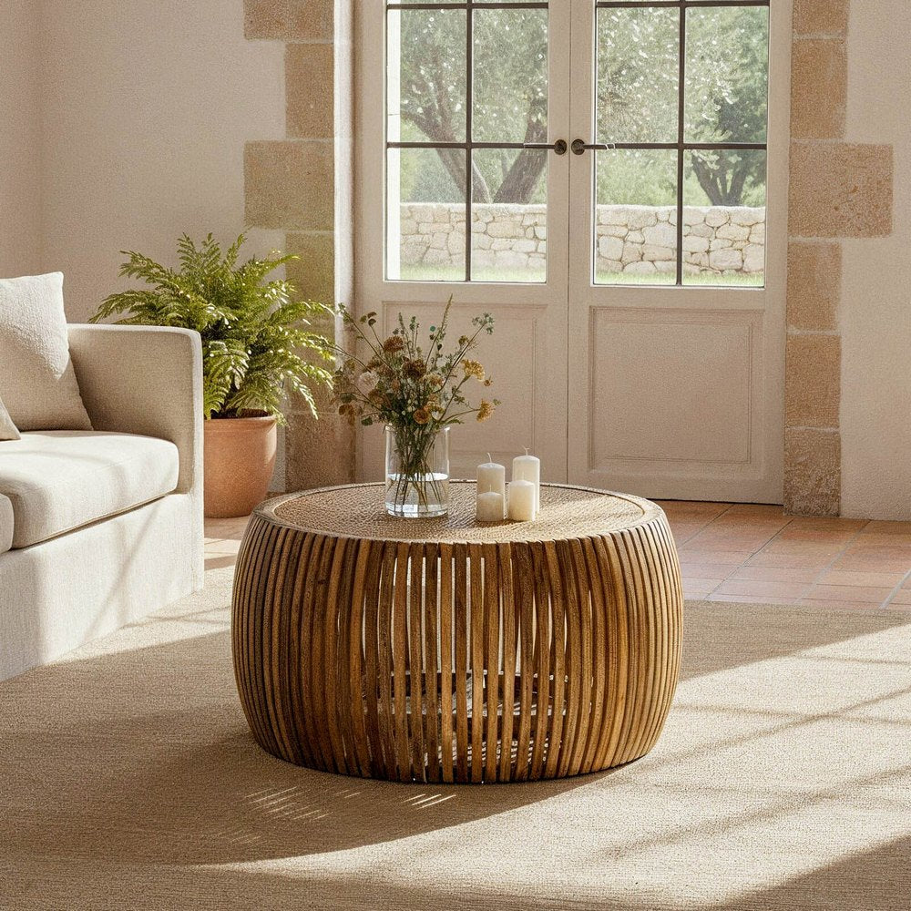 MESA CENTRO MADERA-RAT�N SAL�N 75 X 75 X 43 CM