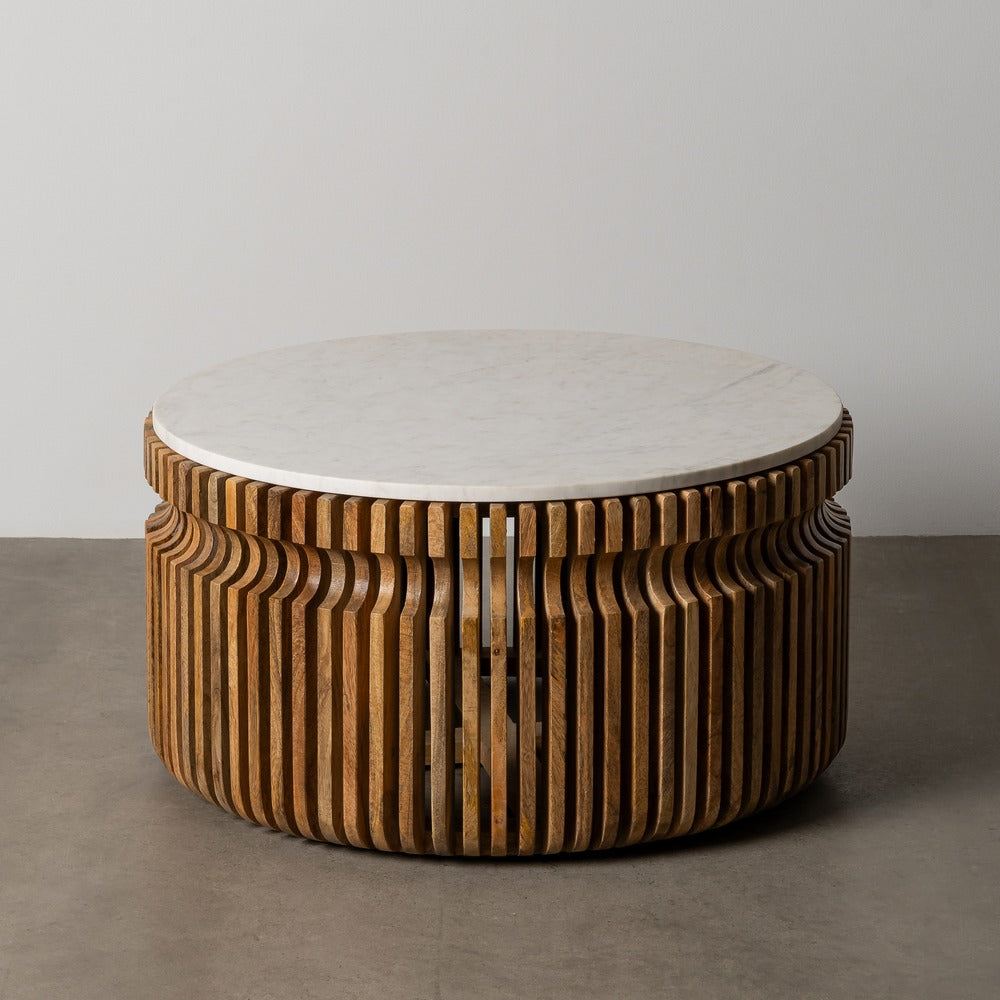 WOOD-MARBLE COFFEE TABLE LIVING ROOM 80 X 80 X 42 CM