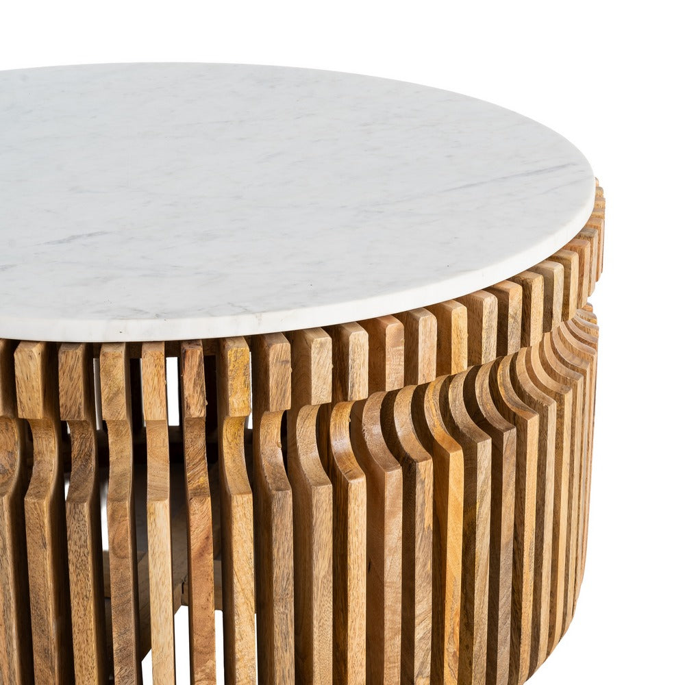 WOOD-MARBLE COFFEE TABLE LIVING ROOM 80 X 80 X 42 CM