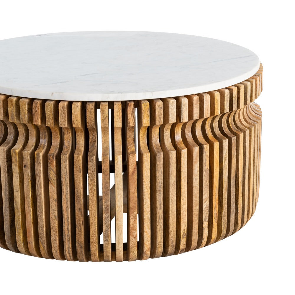 WOOD-MARBLE COFFEE TABLE LIVING ROOM 80 X 80 X 42 CM