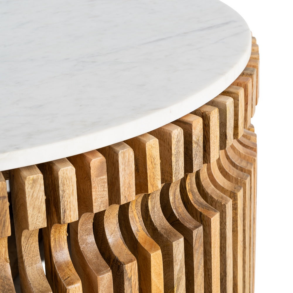 WOOD-MARBLE COFFEE TABLE LIVING ROOM 80 X 80 X 42 CM