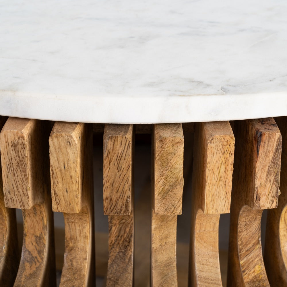 WOOD-MARBLE COFFEE TABLE LIVING ROOM 80 X 80 X 42 CM
