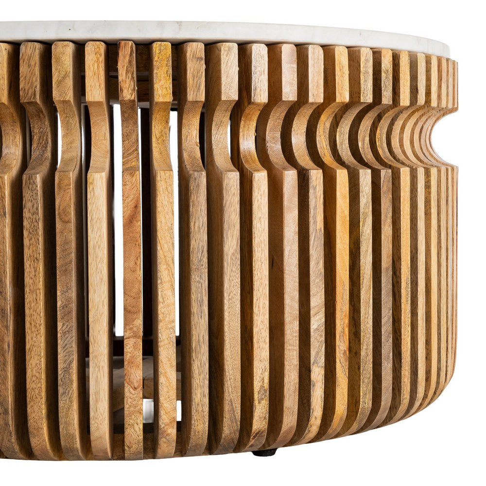 WOOD-MARBLE COFFEE TABLE LIVING ROOM 80 X 80 X 42 CM