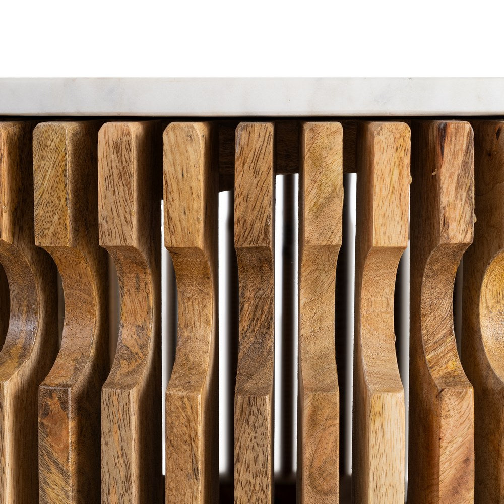 WOOD-MARBLE COFFEE TABLE LIVING ROOM 80 X 80 X 42 CM