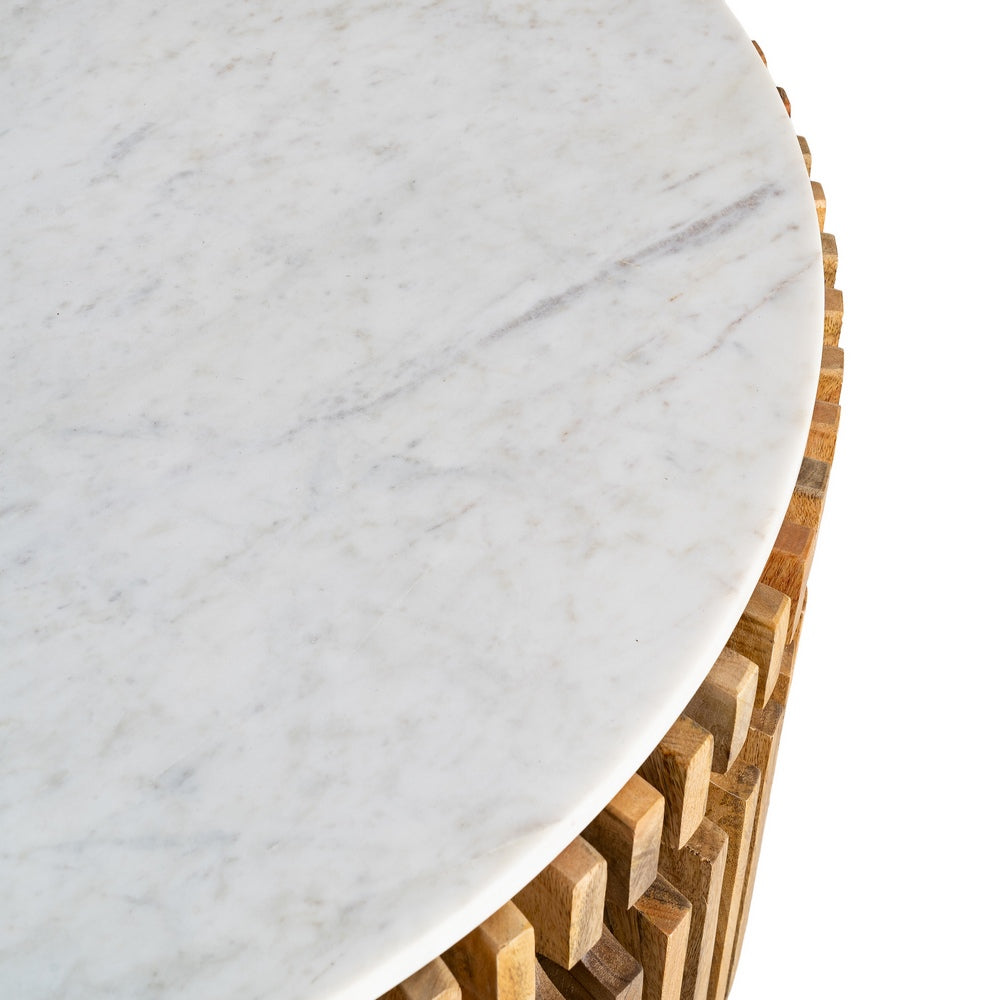 WOOD-MARBLE COFFEE TABLE LIVING ROOM 80 X 80 X 42 CM