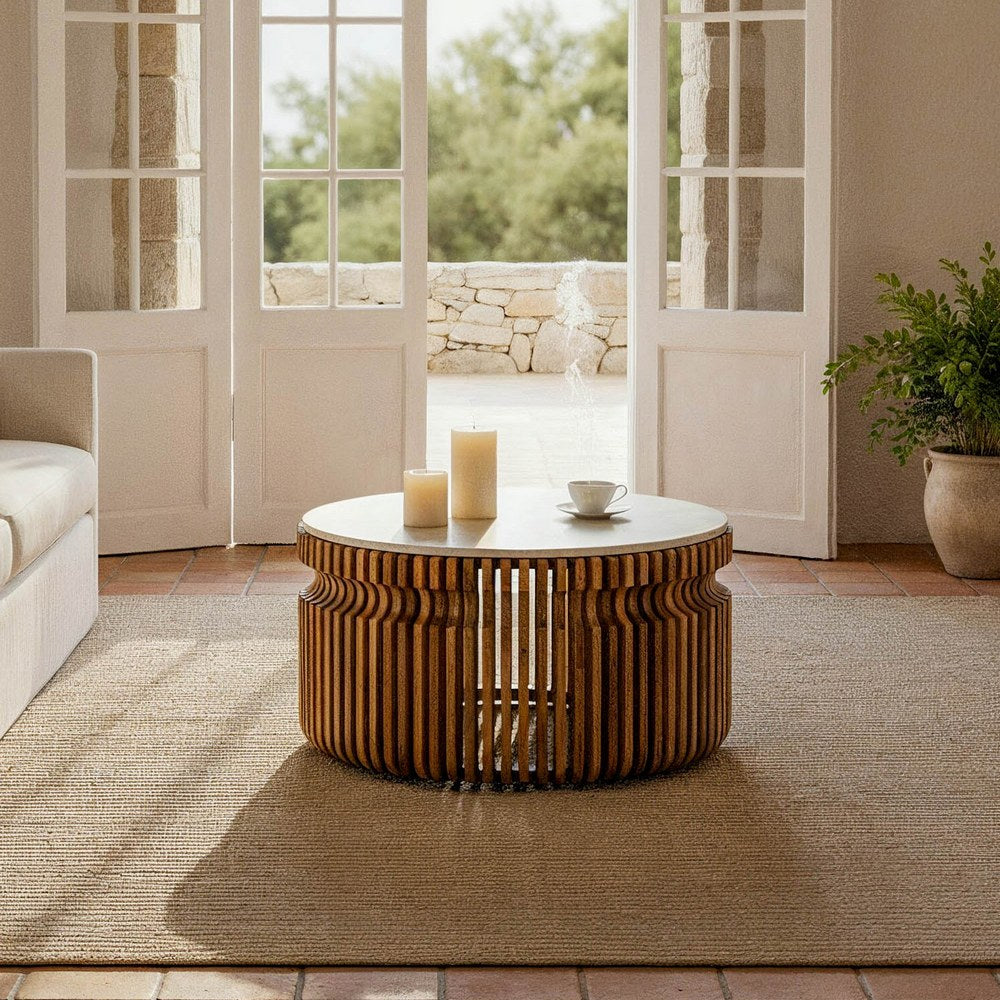 MESA CENTRO MADERA-M�RMOL SAL�N 80 X 80 X 42 CM