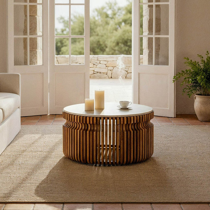 MESA CENTRO MADERA-MÁRMOL SALÓN 80 X 80 X 42 CM