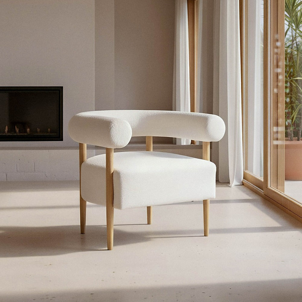 SILLÓN BEIGE TEJIDO-MADERA SALÓN 80 X 67 X 69 CM