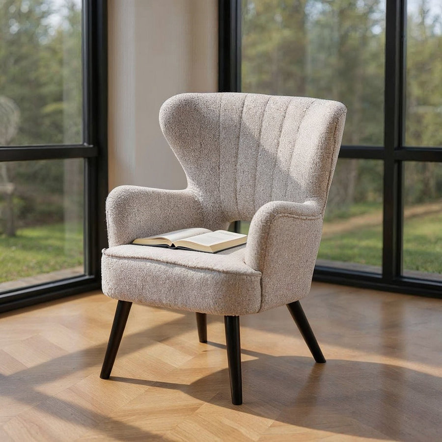 SPECKLED ECRU WOVEN WOOD ARMCHAIR 70 X 74 X 90 CM